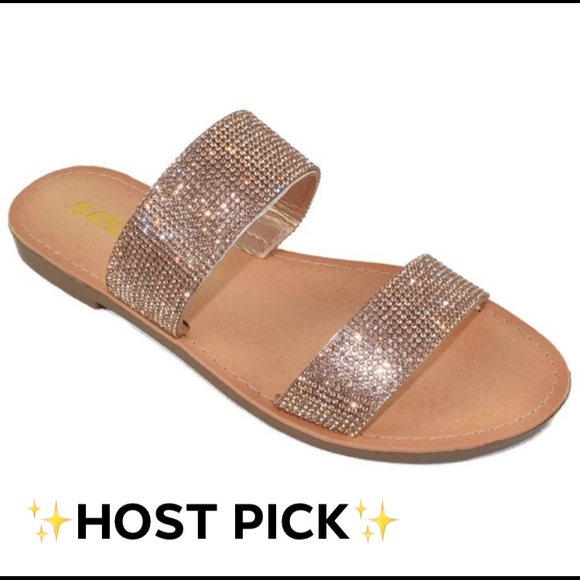 Soda Shoes - 🔥FLASH SALE🔥 Rose Gold Rhinestone Slide Sandals